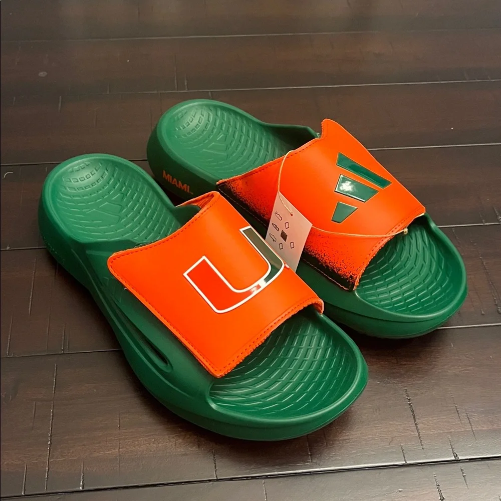 Adidas Lightblaze Miami Hurricanes Slides Sandals Shoes IH7117 new Mens Size 11